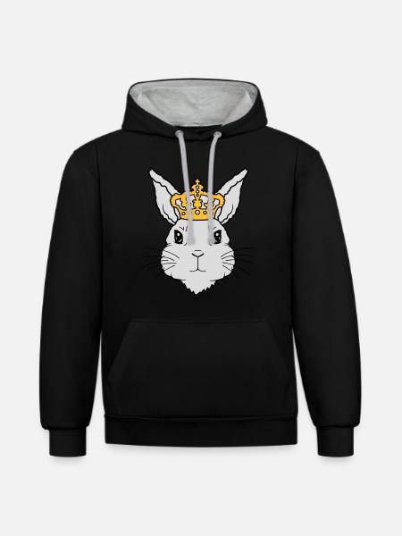 King Rabbit Crown Face - Contrast hoodie - black/heather grey