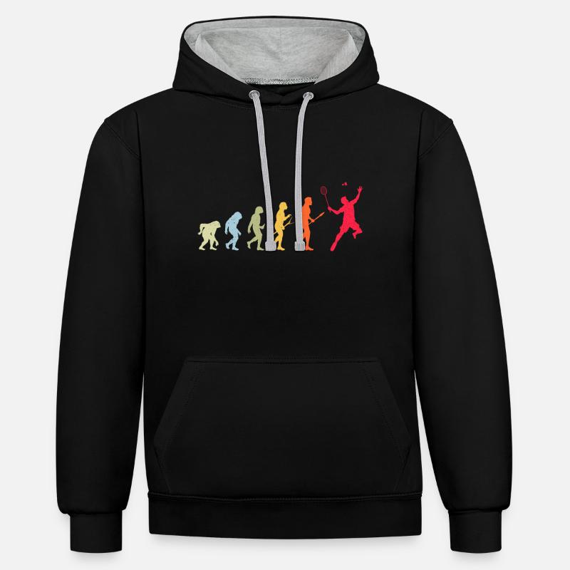 Évolution du badminton - Sweat à capuche contrasté - noir/gris chiné