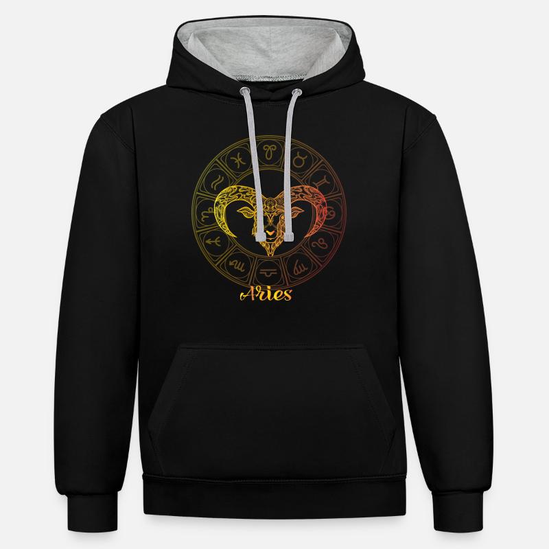 Bélier signe du zodiaque - Sweat à capuche contrasté - noir/gris chiné