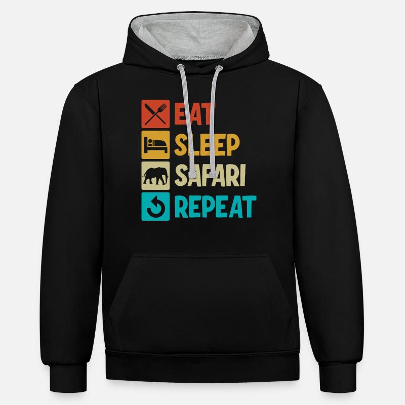 Manger dormir Safari Répéter - Sweat à capuche contrasté - noir/gris chiné