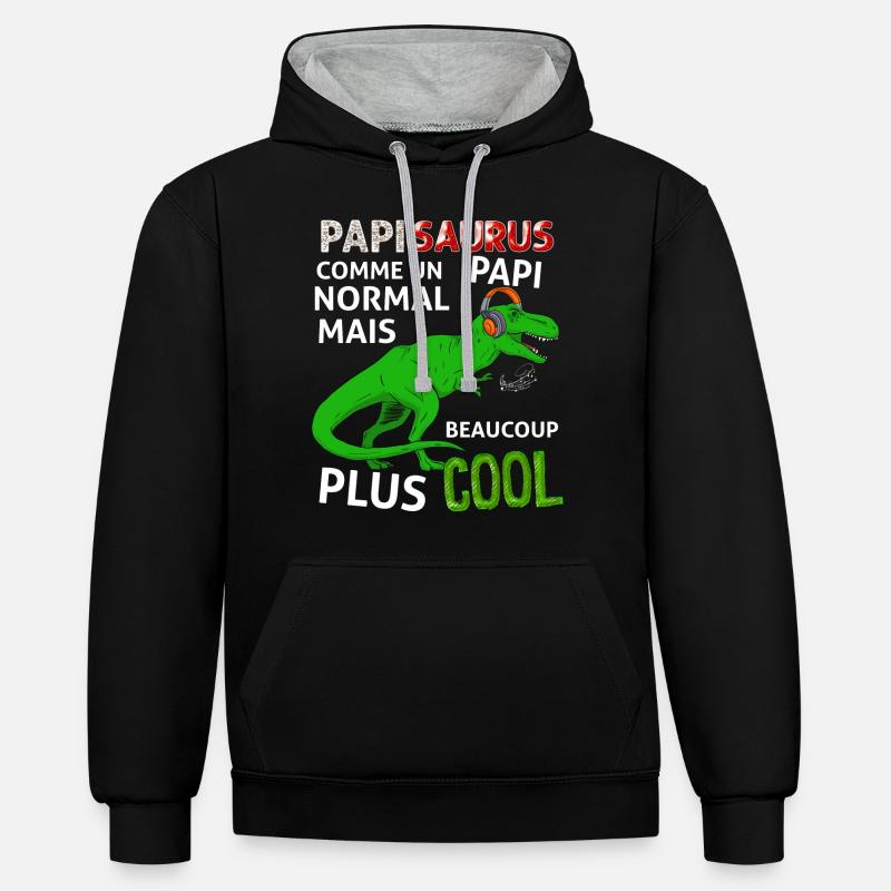 Papisaurus - Sweat à capuche contrasté - noir/gris chiné