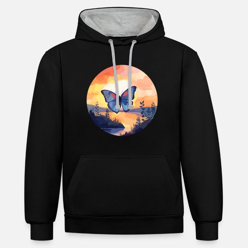 Morpho Papillon Bleu - Sweat à capuche contrasté - noir/gris chiné