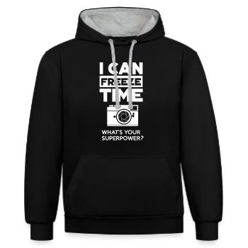 JE PEUX GELER LE TEMPS - PHOTOGRAPHE PHOTOGRAPHY - GIFT - Sweat à capuche contrasté - noir/gris chiné - Devant - Anna (173cm) & Nico (186cm)