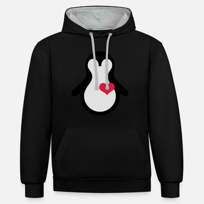 penguin with heart - Sweat à capuche contrasté - noir/gris chiné