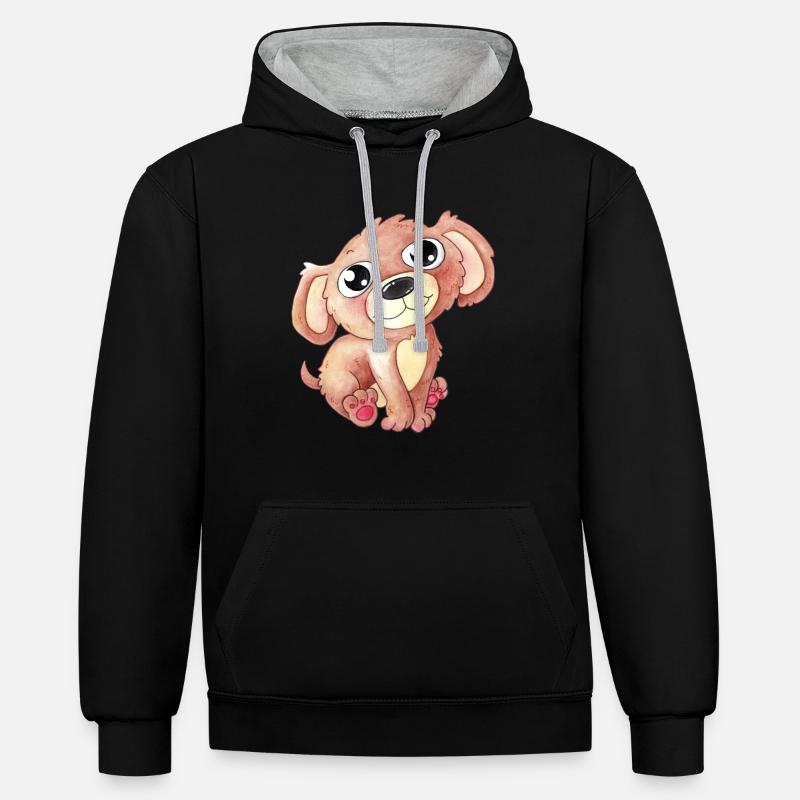 Chien de dessin animé mignon - Sweat à capuche contrasté - noir/gris chiné