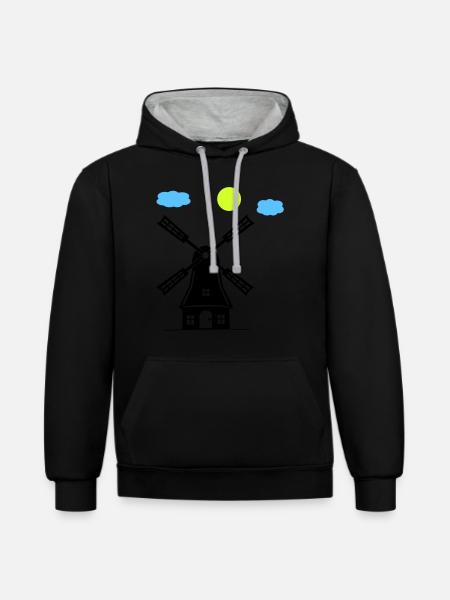 windmill - Contrast hoodie - black/heather grey