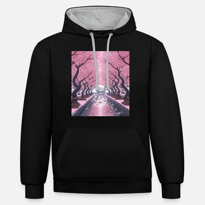 Tunnel de cerisier en fleurs - Sweat à capuche contrasté - noir/gris chiné