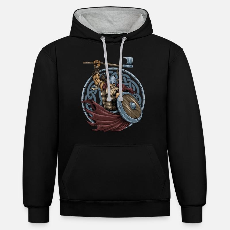 Wikinger Krieger Axt Bart - Kontrast-Hoodie - Schwarz/Grau meliert