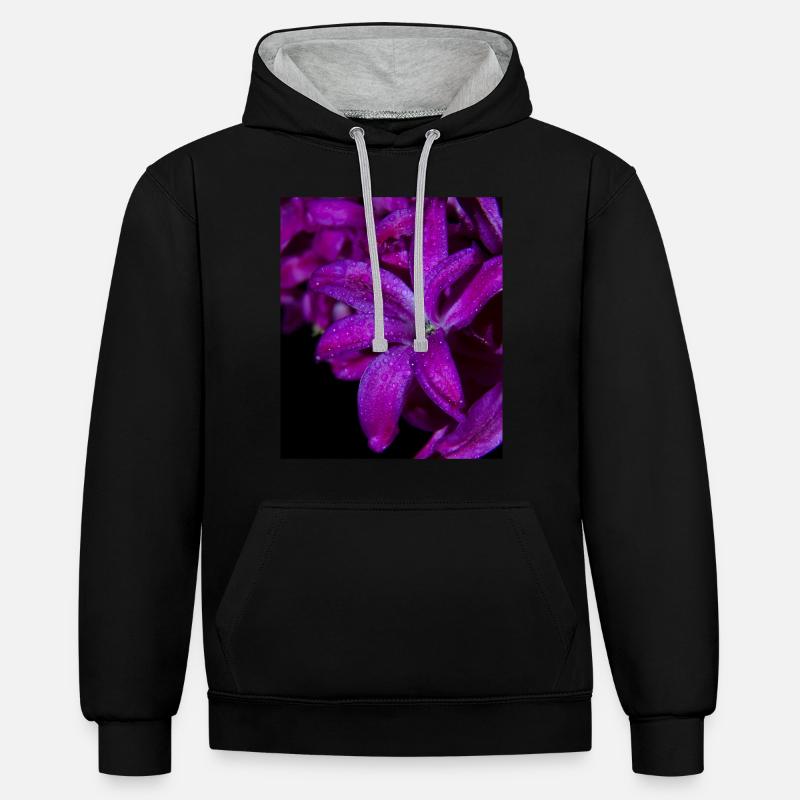 Jacinthe de fleur pourpre - Sweat à capuche contrasté - noir/gris chiné