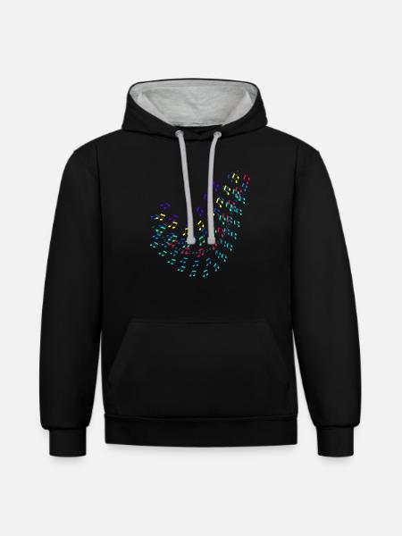 Noten, Musik, bunte Noten - Kontrast-Hoodie - Schwarz/Grau meliert
