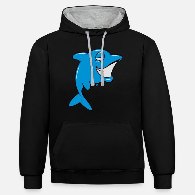 dauphin drôle - Sweat à capuche contrasté - noir/gris chiné
