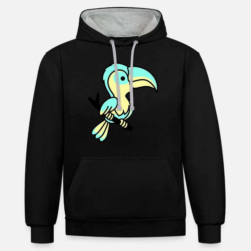 perroquet - Sweat à capuche contrasté - noir/gris chiné
