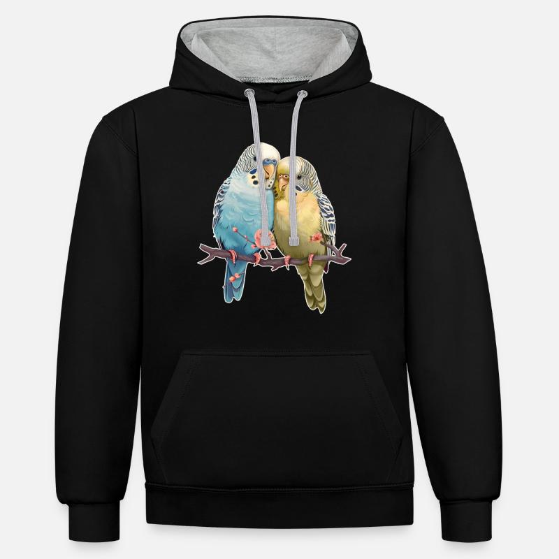 Wellensittiche - Kontrast-Hoodie - Schwarz/Grau meliert