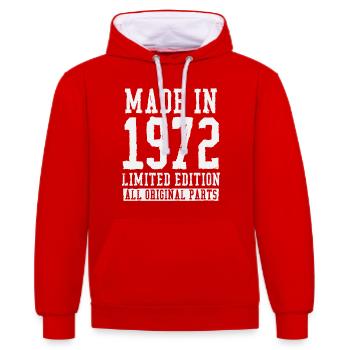 Born in 1972 Birthday Gift - Contrast hoodie - red/white - Front - Liana (172cm) & Jaron (178cm)