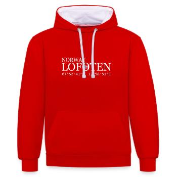 Lofoten Norwegen Norway - Kontrast-Hoodie - Rot/Weiß - Vorne - Liana (172cm) & Jaron (178cm)