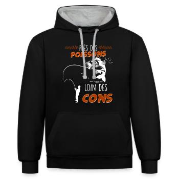 Pecher weg von den konspirischen Geschenk Idee peche lustig - Kontrast-Hoodie - Schwarz/Grau meliert - Vorne - Anna (173cm) & Nico (186cm)
