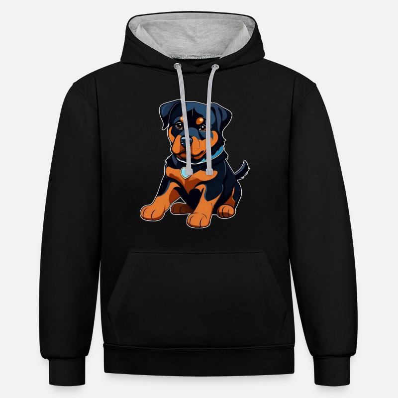 Chiot Rottweiler mignon - Sweat à capuche contrasté - noir/gris chiné