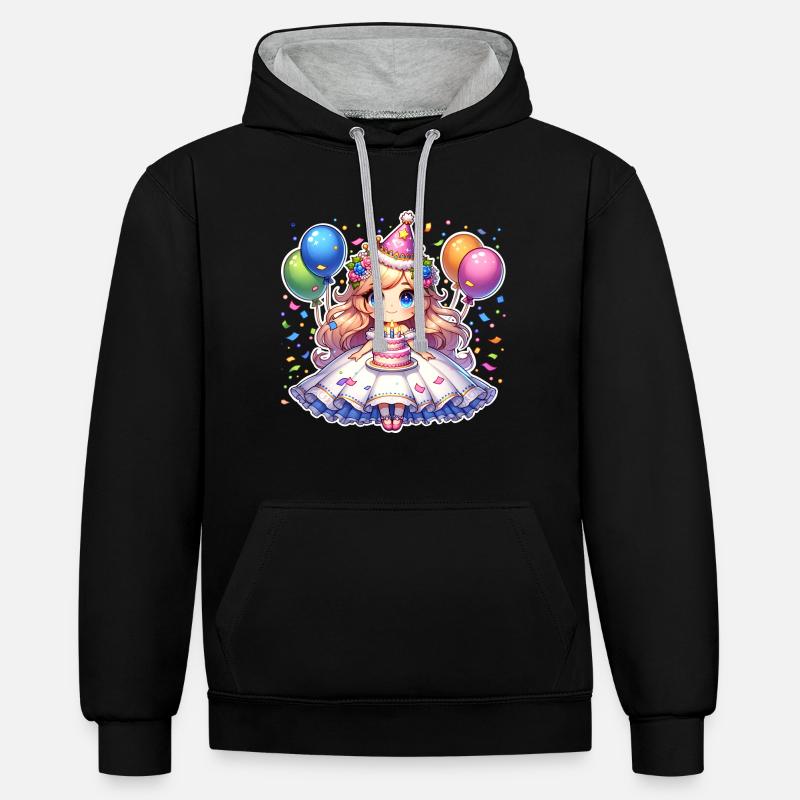 Anniversaire Princesse - Sweat à capuche contrasté - noir/gris chiné