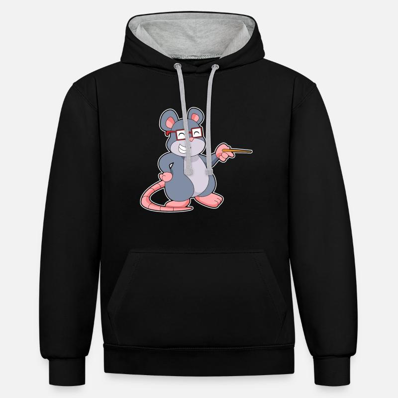 Maus Lehrer Pointer - Kontrast-Hoodie - Schwarz/Grau meliert