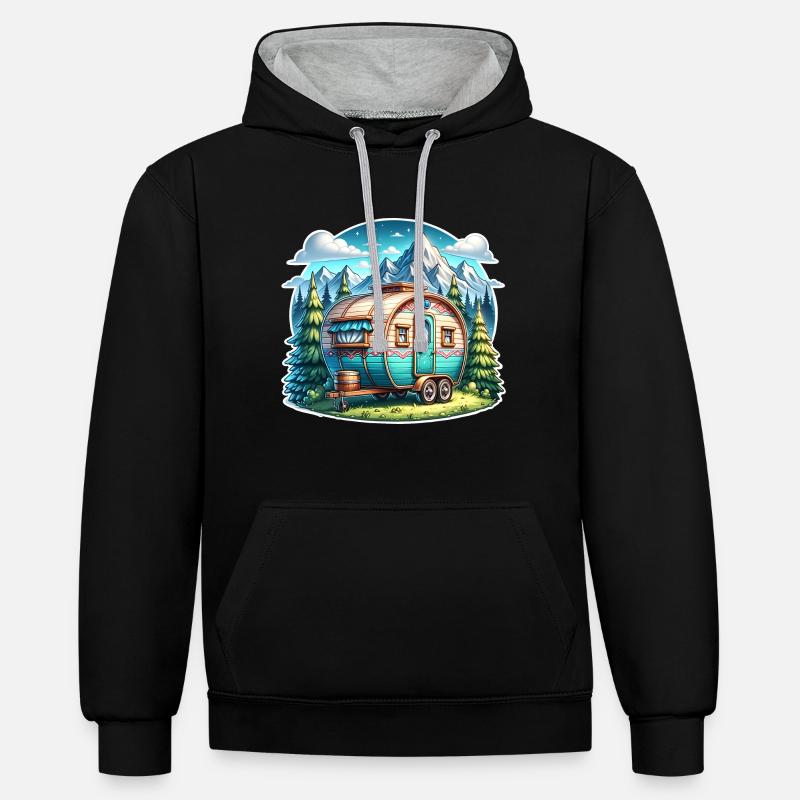 Camping camping-car caravane - Sweat à capuche contrasté - noir/gris chiné