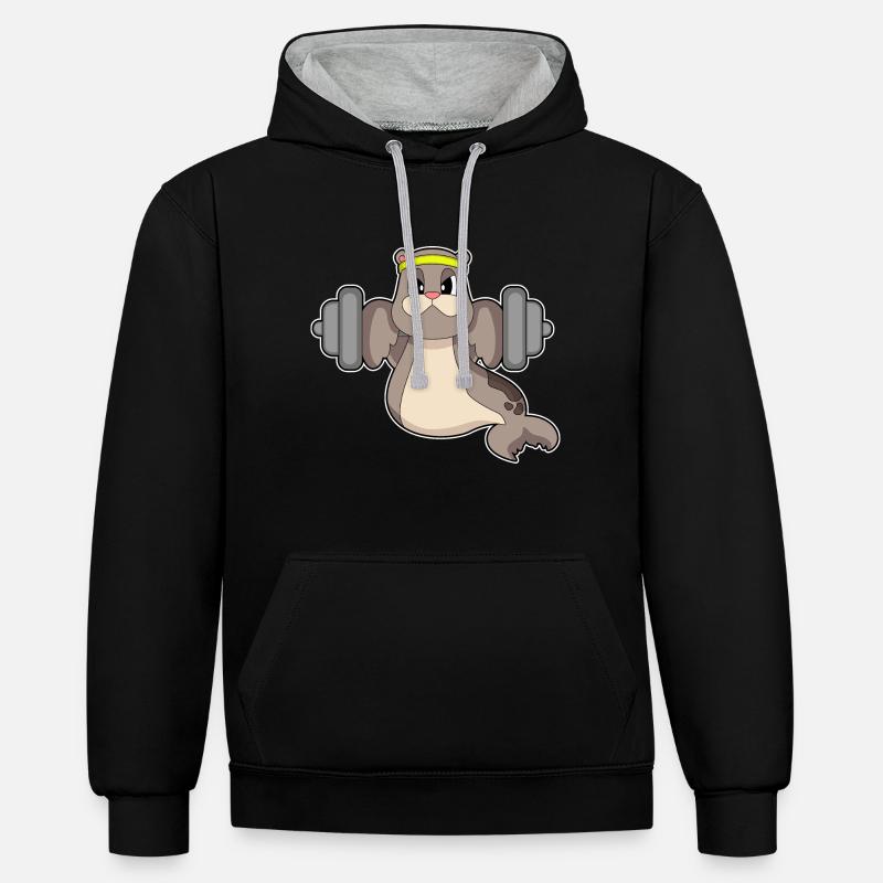 Seal Bodybuilder Haltère Musculation - Sweat à capuche contrasté - noir/gris chiné
