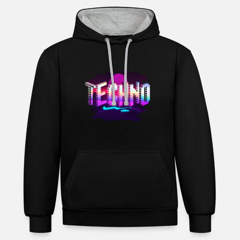Techno - Sweat à capuche contrasté - noir/gris chiné