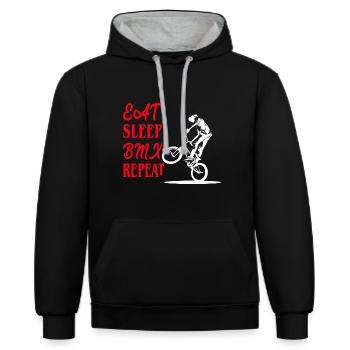 Eat Sleep BMX Leidenschaft wiederholen - Kontrast-Hoodie - Schwarz/Grau meliert - Vorne - Anna (173cm) & Nico (186cm)