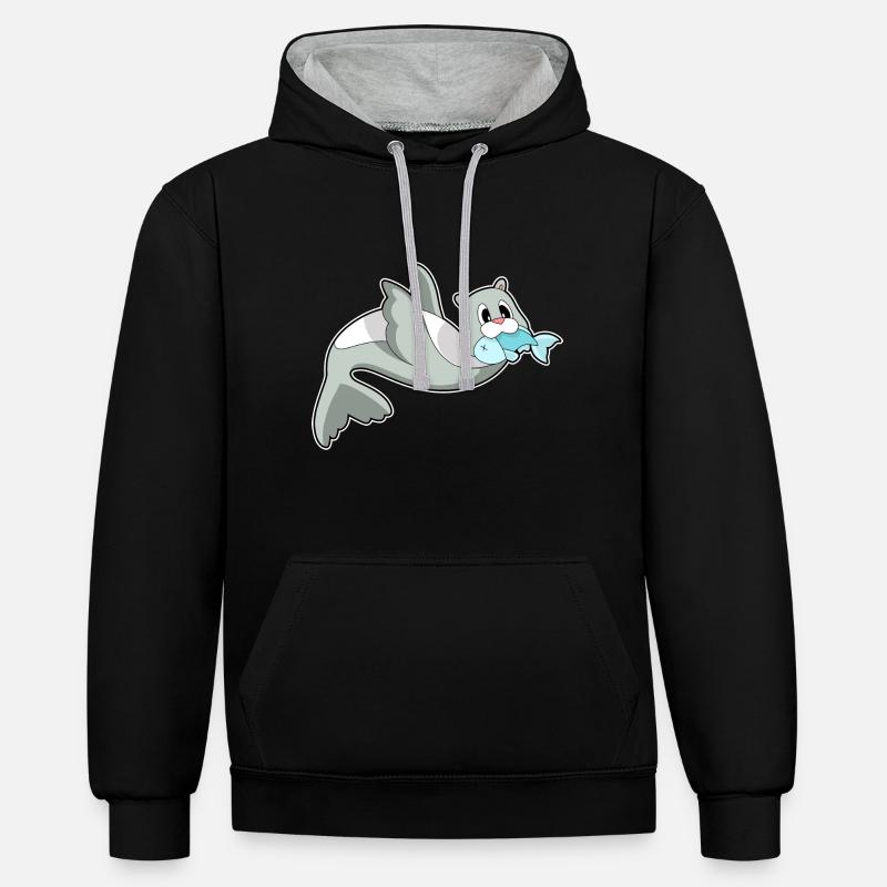 Poisson phoque - Sweat à capuche contrasté - noir/gris chiné