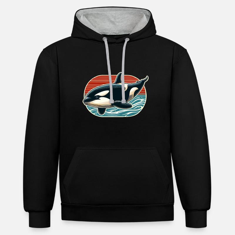 Orque Épaulard - Sweat à capuche contrasté - noir/gris chiné
