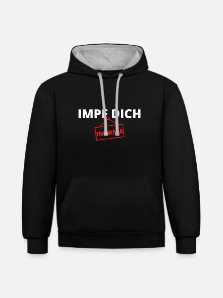 IMPF DICH INS KNIE Schild Impfung - Kontrast-Hoodie - Schwarz/Grau meliert