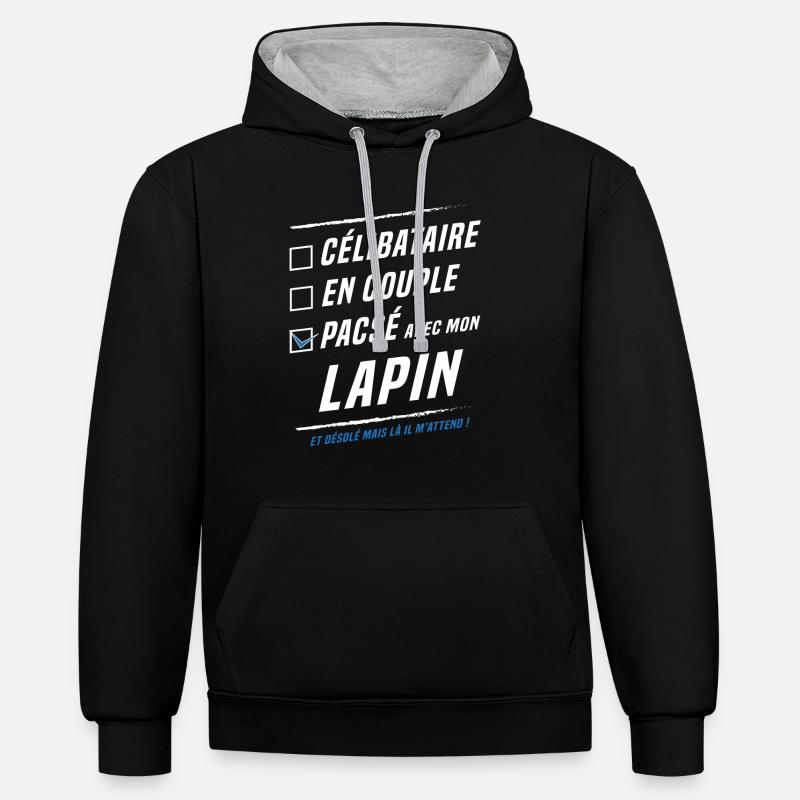 Pacsé avec mon lapin - Sweat à capuche contrasté - noir/gris chiné
