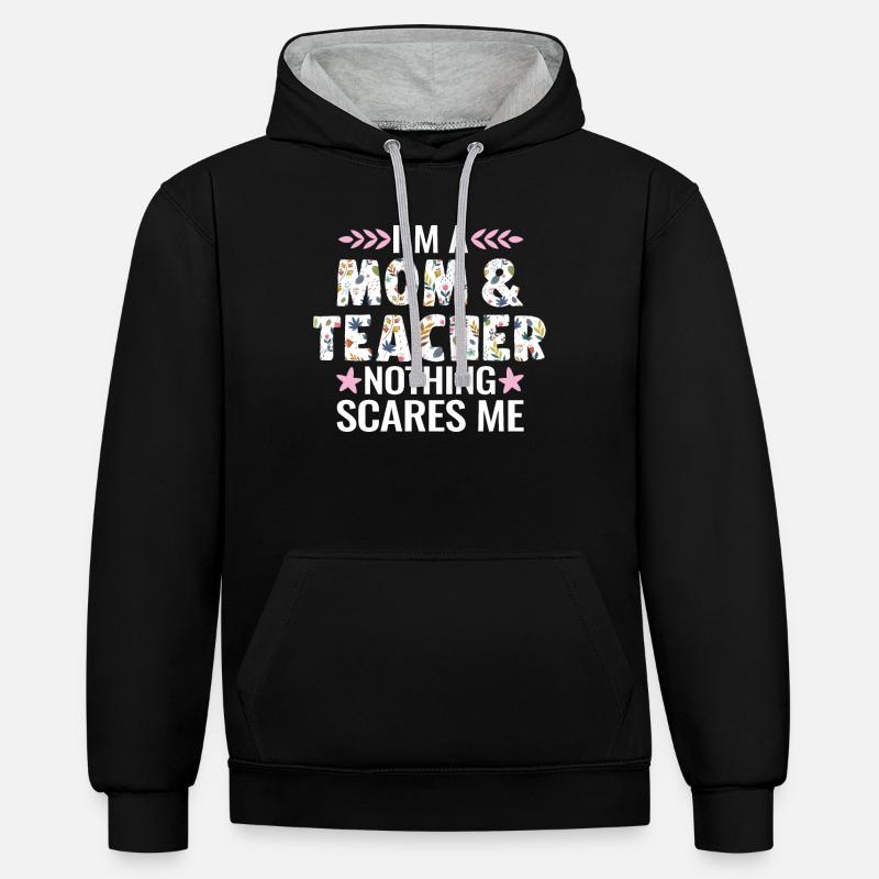 Mère & Professeure Maman & Professeur - Sweat à capuche contrasté - noir/gris chiné