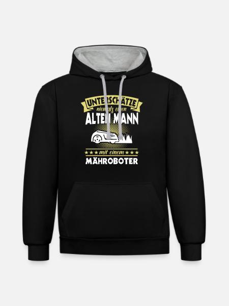 Mähroboter Motiv Mann Geschenk Rasenflüsterer - Kontrast-Hoodie - Schwarz/Grau meliert