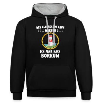 Borkum Souvenir Inselurlaub - Kontrast-Hoodie - Schwarz/Grau meliert - Vorne - Anna (173cm) & Nico (186cm)