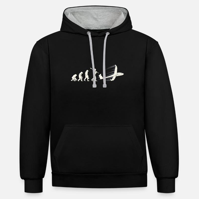 Planeur pilote singe evolution homme - Sweat à capuche contrasté - noir/gris chiné