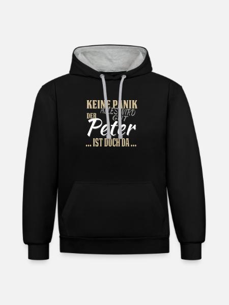 Peter - Keine Panik - lustiges Geschenk - Kontrast-Hoodie - Schwarz/Grau meliert