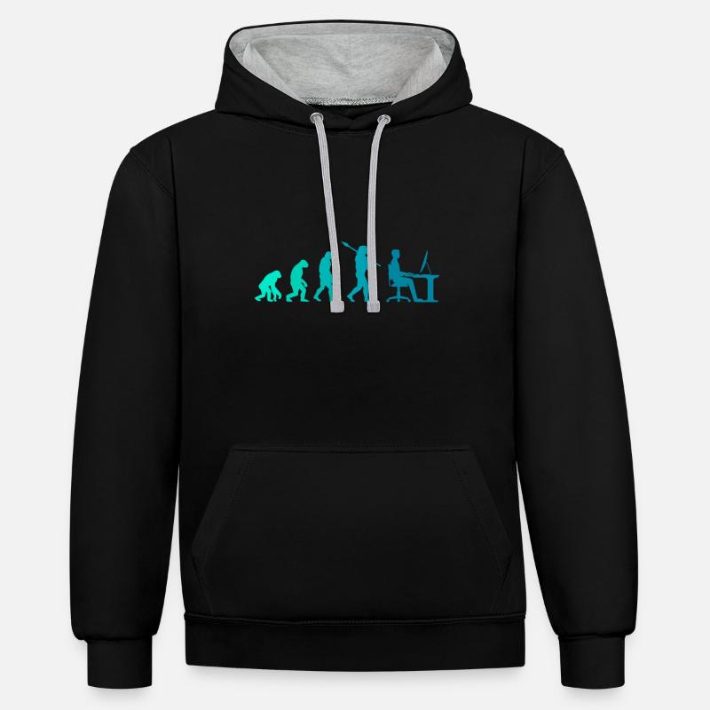 Programmierer Evolution Schreibtisch Büro Geschenk - Kontrast-Hoodie - Schwarz/Grau meliert