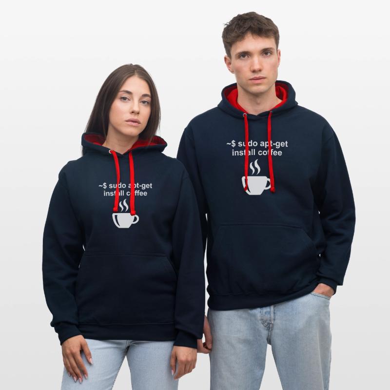 Linux Code café café bureau cadeau Sweat à capuche contrasté