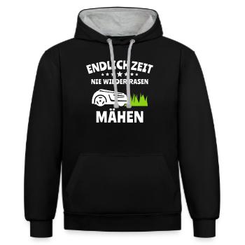 Mähroboter Rasen Mähen - Kontrast-Hoodie - Schwarz/Grau meliert - Vorne - Anna (173cm) & Nico (186cm)