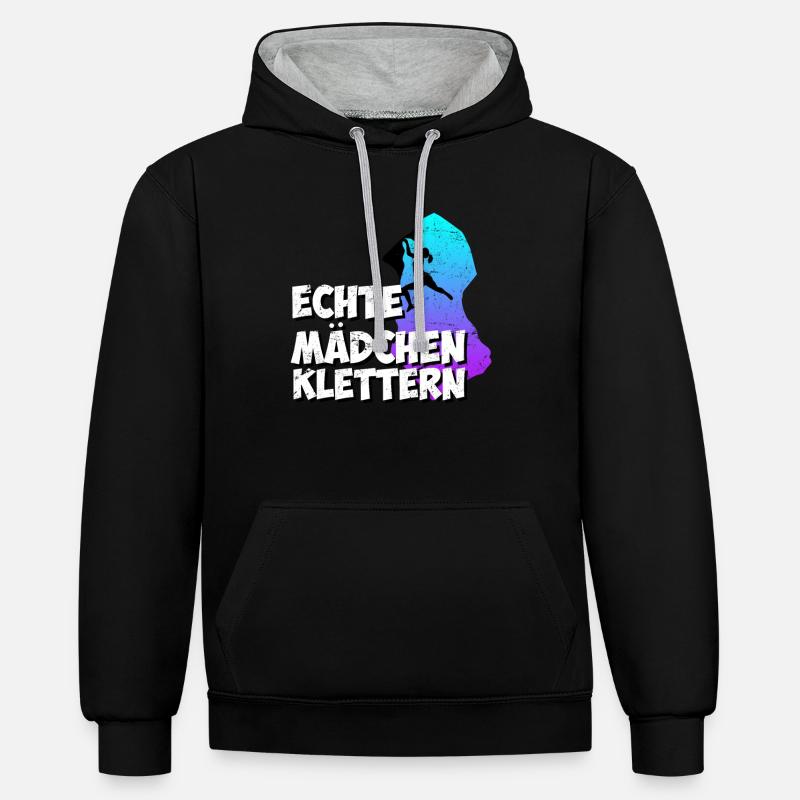 Echte Mädchen Klettern - Kontrast-Hoodie - Schwarz/Grau meliert