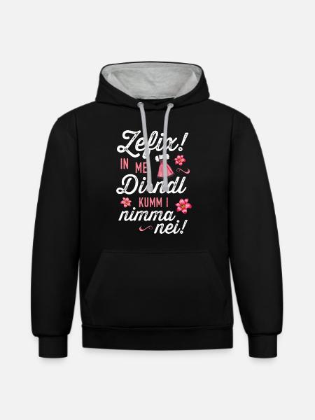 In mei Dirndl kumm i nimma nei Trachtenshirt Damen - Kontrast-Hoodie - Schwarz/Grau meliert