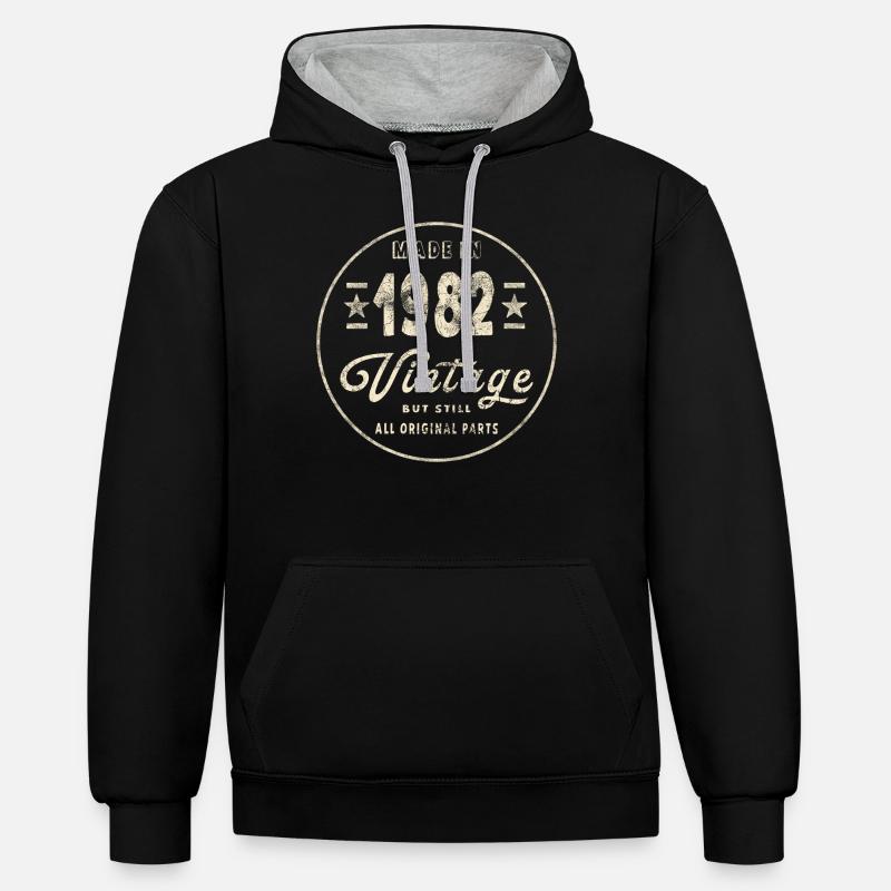 Fabriqué en 1982 - Sweat à capuche contrasté - noir/gris chiné