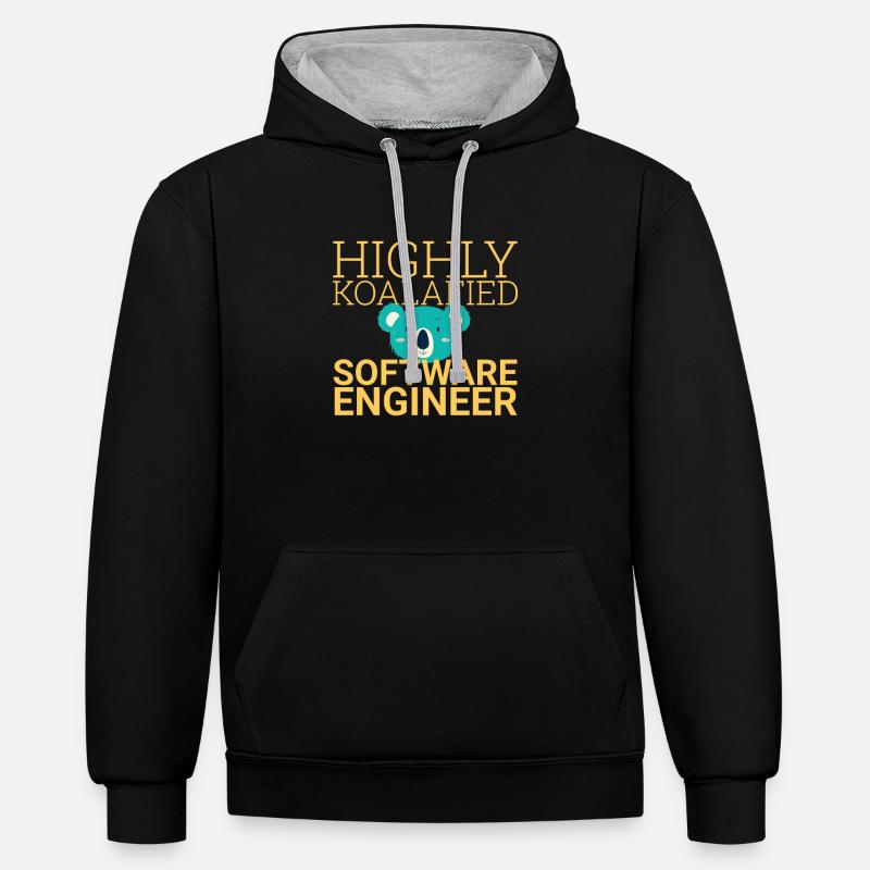 "Software Engineer Koalafied | Programming" - Kontrast-Hoodie - Schwarz/Grau meliert