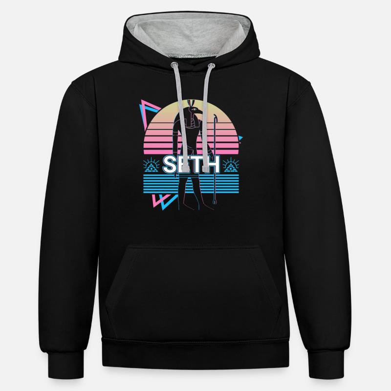 Seth Dieu Égyptien Egypte Cadeau - Sweat à capuche contrasté - noir/gris chiné