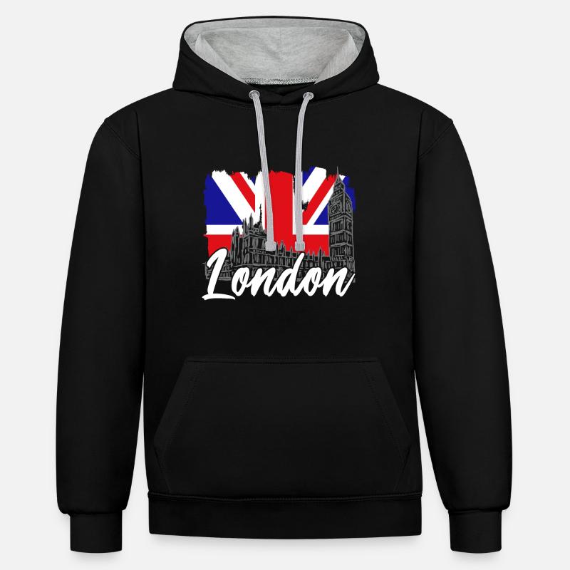 Londres - Sweat à capuche contrasté - noir/gris chiné