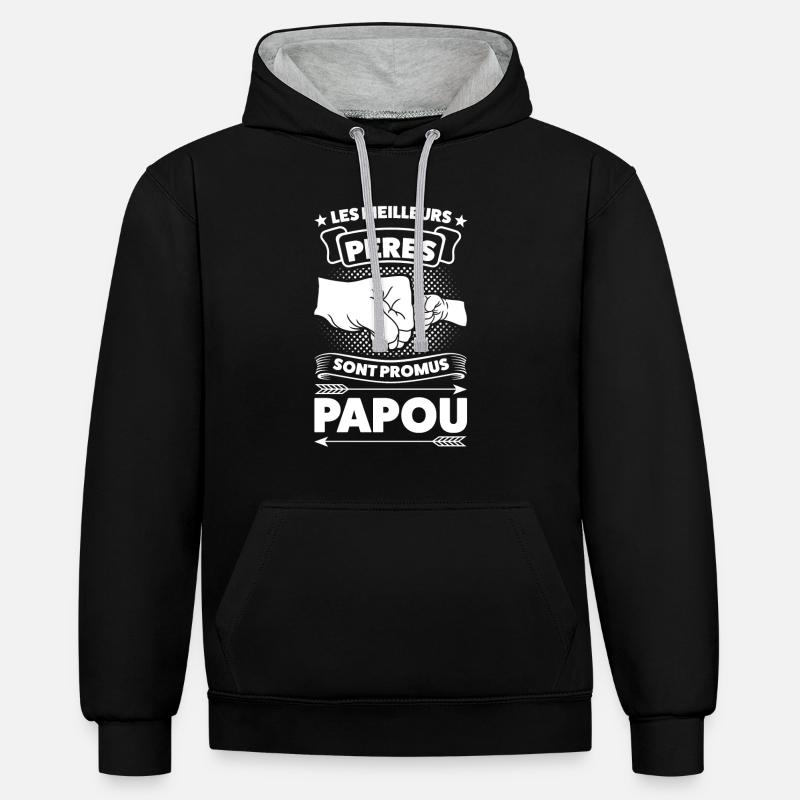 Papi Papi Famille Geschenk - Kontrast-Hoodie - Schwarz/Grau meliert