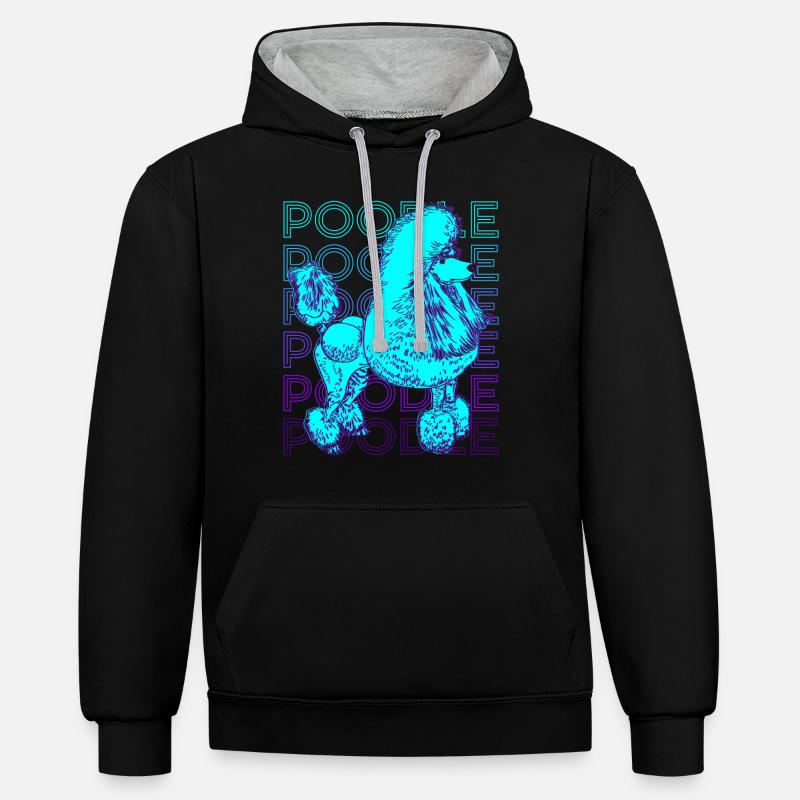 Caniche Rétro - Sweat à capuche contrasté - noir/gris chiné