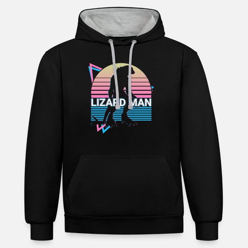 Eidechsenmann Kryptide Kryptozoologie Retro - Kontrast-Hoodie - Schwarz/Grau meliert