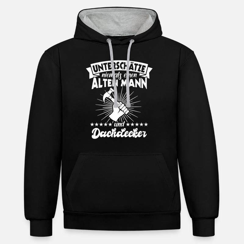 Dachdecker Dachdecken - Kontrast-Hoodie - Schwarz/Grau meliert
