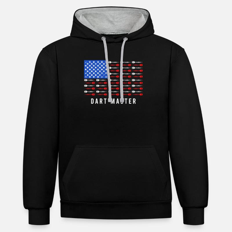 Dart Master USA Fléchettes Flèches - Sweat à capuche contrasté - noir/gris chiné